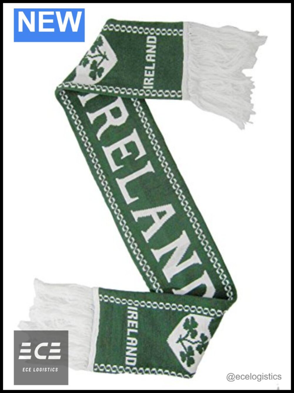 Irish Rugby Scarf 100% Acrylic Heavy Double Knit Fringe Ireland Fan Winter Scarf